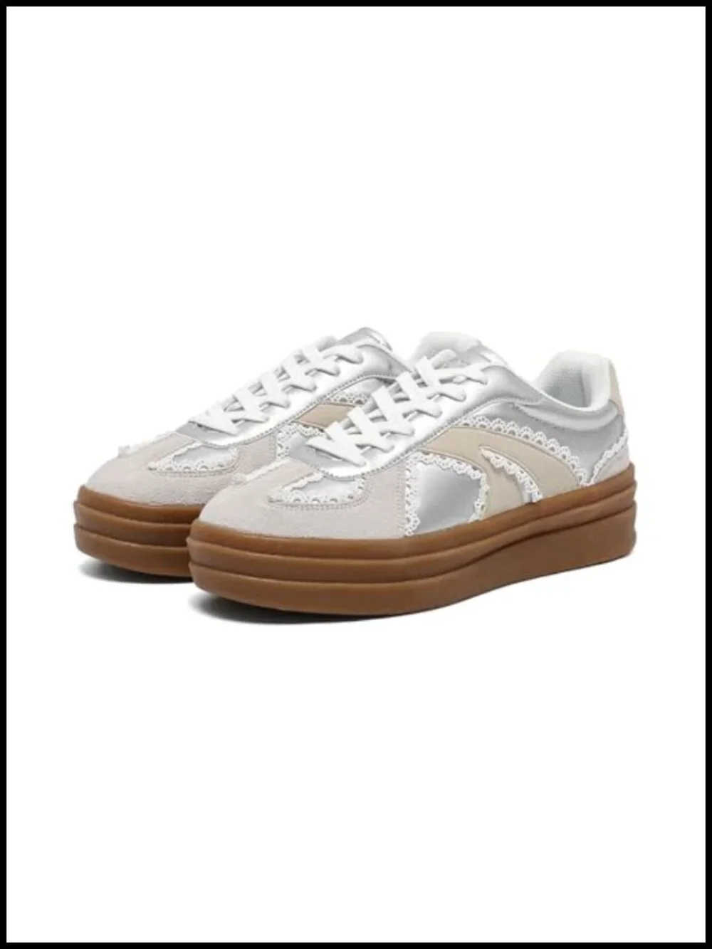 Women's Vintage Lace Detail Platform Sneakers - Casual Walking Shoes with